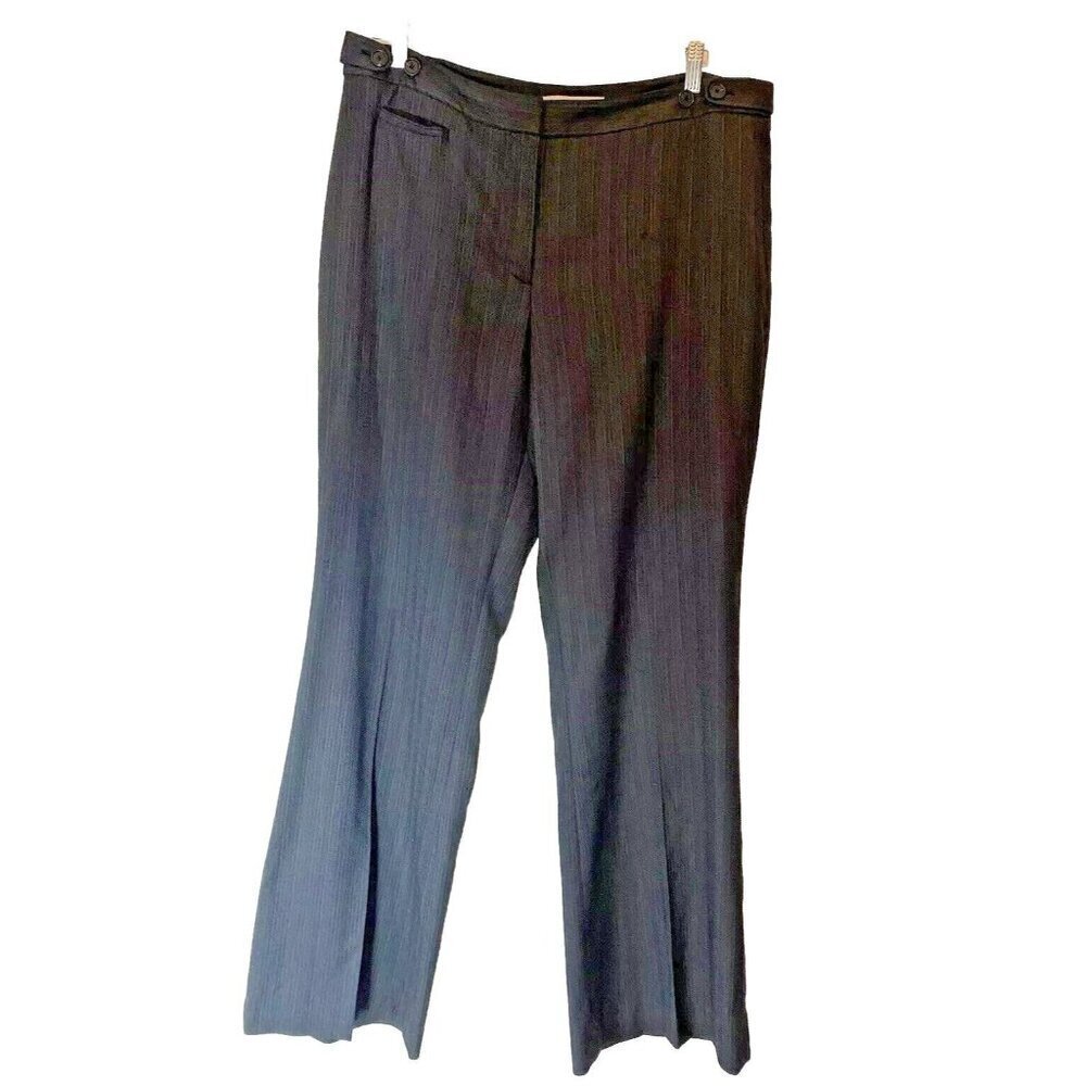 LOFT Kate Wide Leg Pants Flare Leg Gray Stripe Sz 14 Y2K Career Office Classic